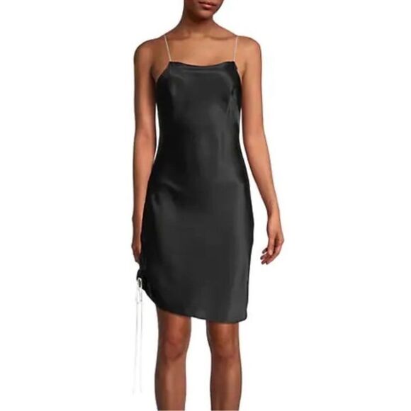 DANNIJO Silk Ruched Slip Dress Black in size L - Picture 1 of 10